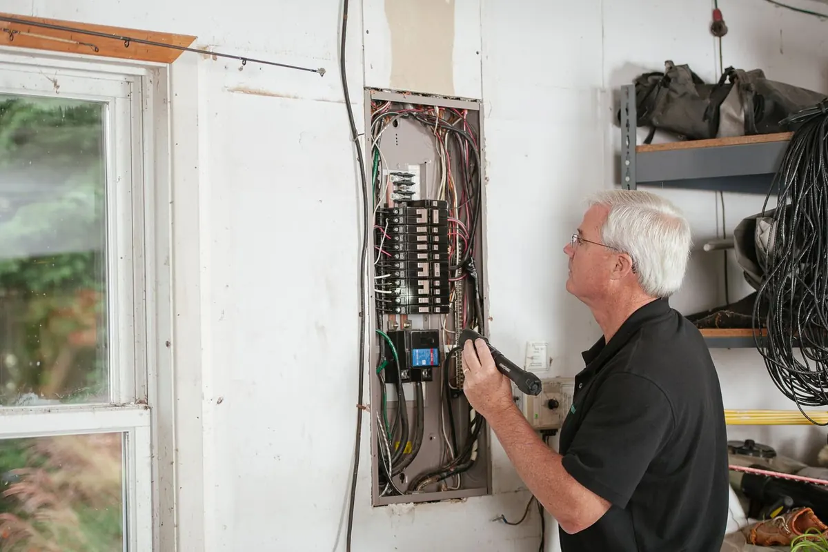 Électricien devant un tableau électrique